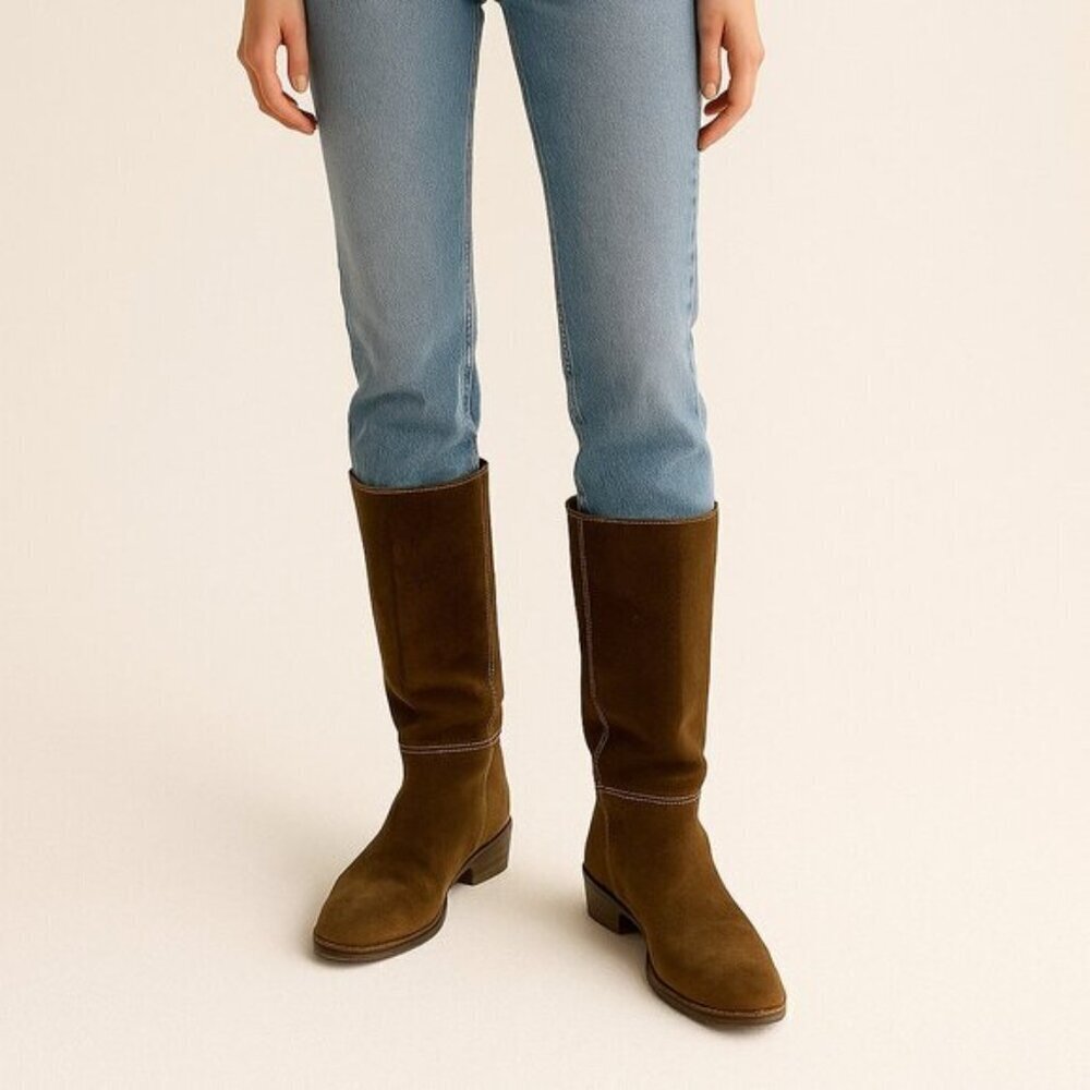 Women’s Brown Suede Mid-Calf Heeled Boots